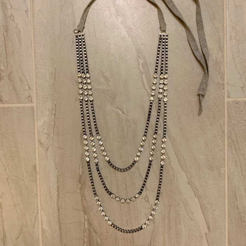 Layered crystal necklace, tie close
